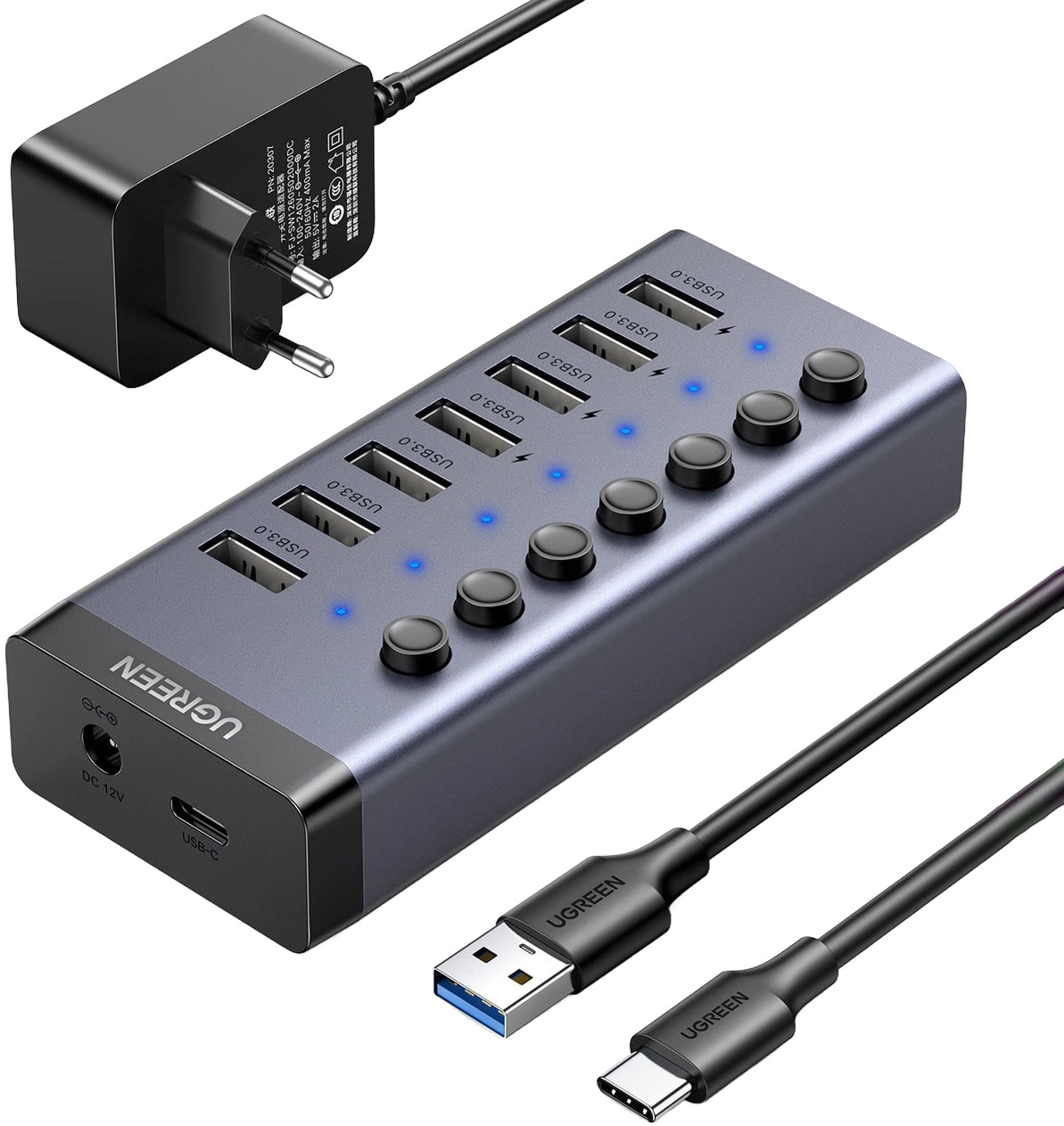 Hub USB UGREEN CM481, 7 x USB-A 3.0, Šedý