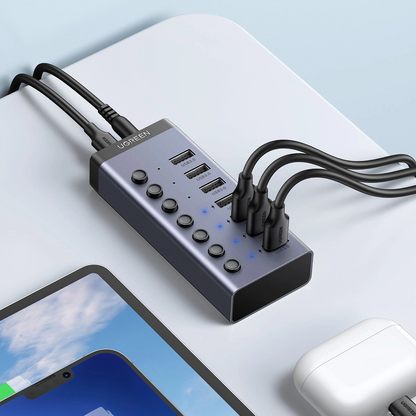 Hub USB UGREEN CM481, 7 x USB-A 3.0, Šedý