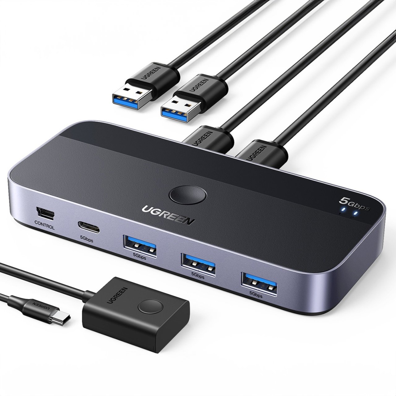 Hub USB UGREEN CM662, 3 x USB-A 3.0 - 1 x USB-C - 1 x miniUSB, černý