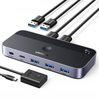 Hub USB UGREEN CM662, 3 x USB-A 3.0 - 1 x USB-C - 1 x miniUSB, černý