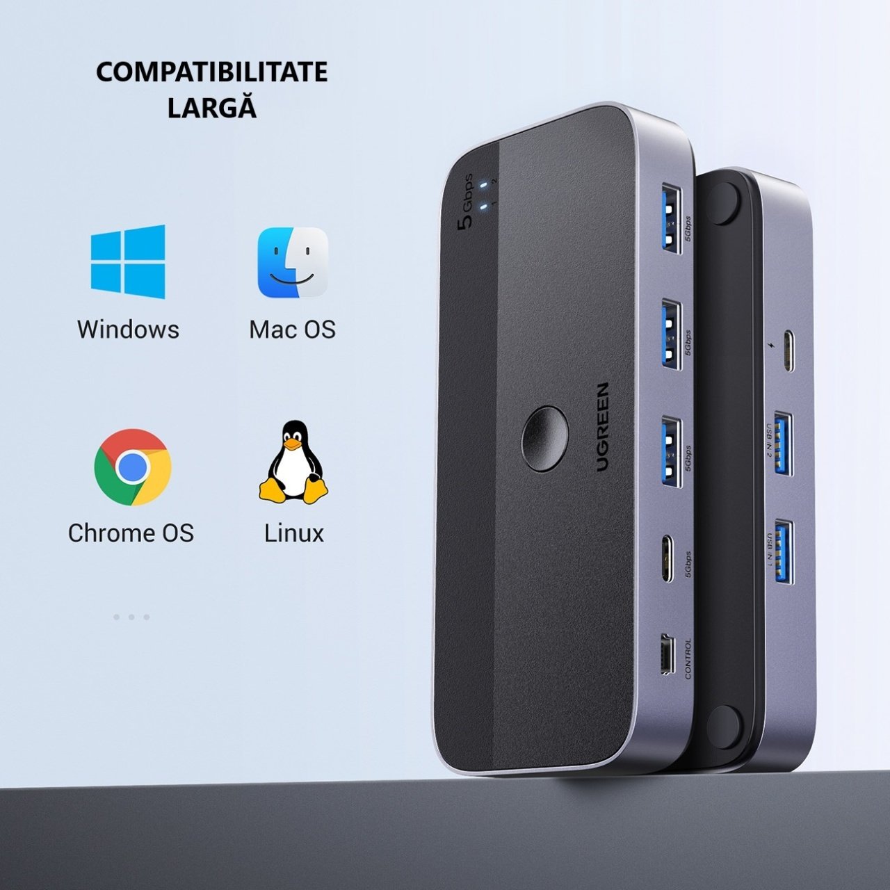 Hub USB UGREEN CM662, 3 x USB-A 3.0 - 1 x USB-C - 1 x miniUSB, černý
