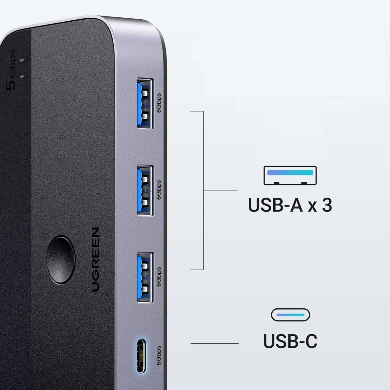 Hub USB UGREEN CM662, 3 x USB-A 3.0 - 1 x USB-C - 1 x miniUSB, černý
