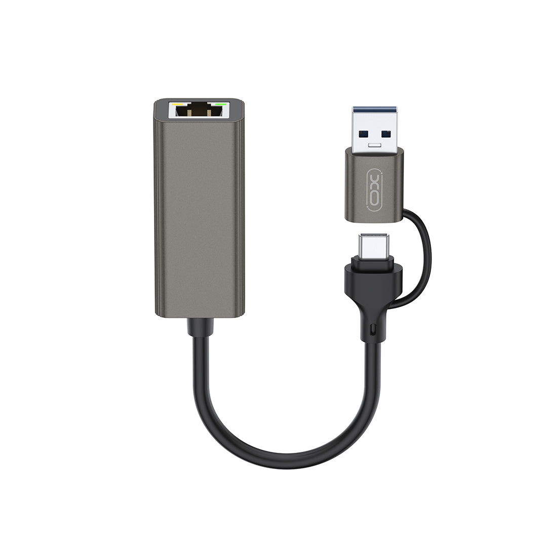 Síťová karta XO Design HUB018, RJ45, USB-C / USB, Šedá