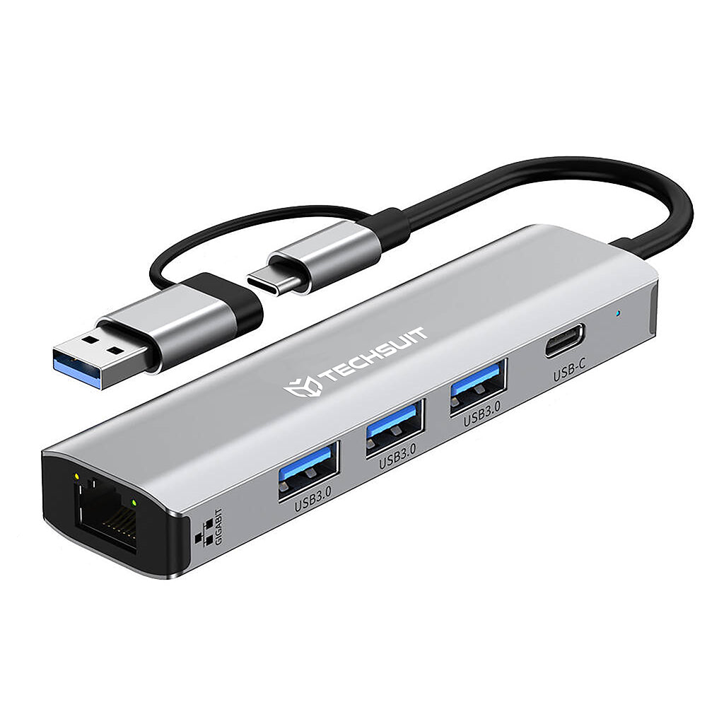 Hub USB / USB-C Techsuit H3 BoostNetLink, 5v1, Šedý