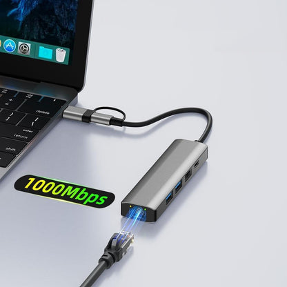 Hub USB / USB-C Techsuit H3 BoostNetLink, 5v1, Šedý
