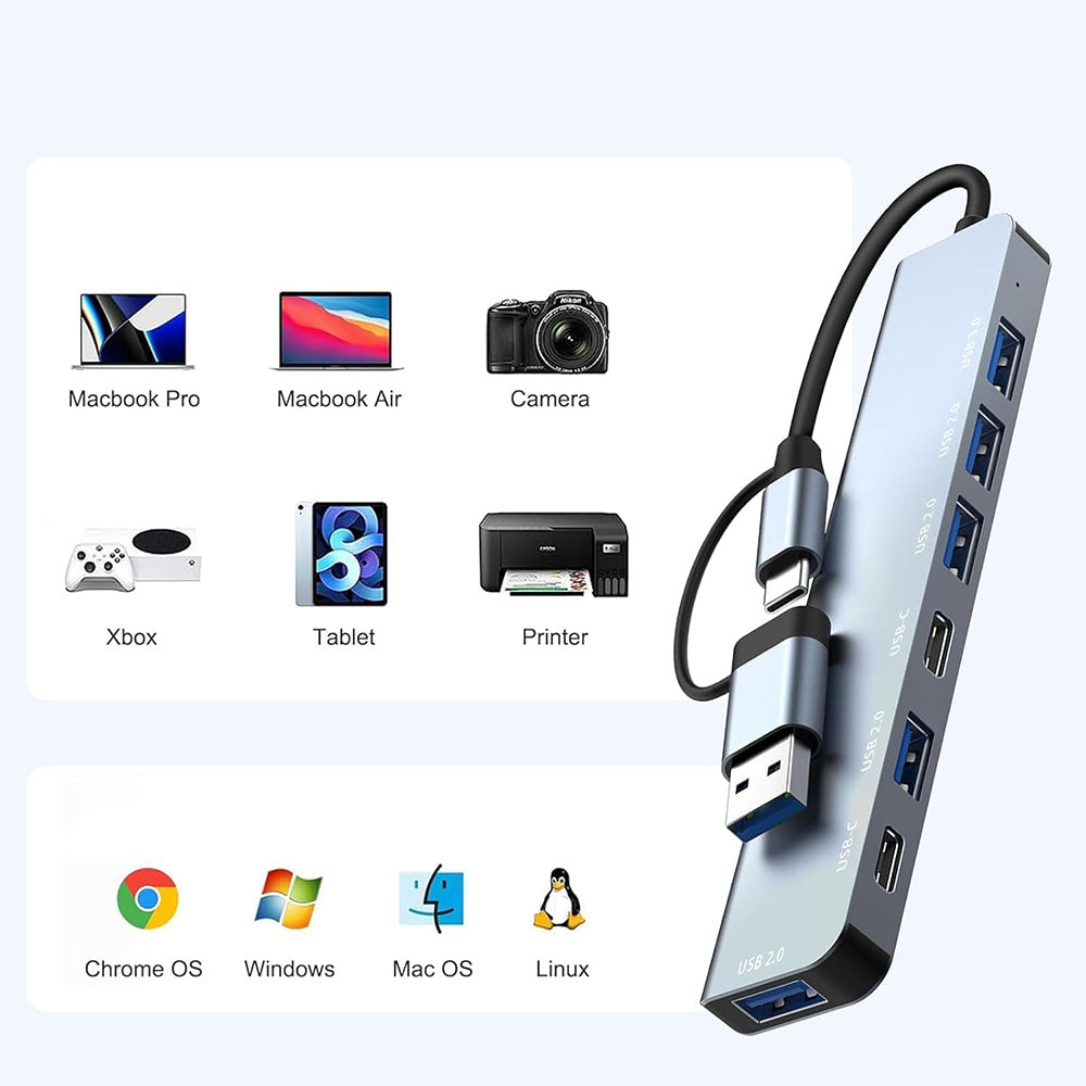 Hub USB / USB-C Techsuit H6 DataBridge, 7v1, Šedý