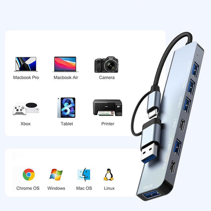 Hub USB / USB-C Techsuit H6 DataBridge, 7v1, Šedý