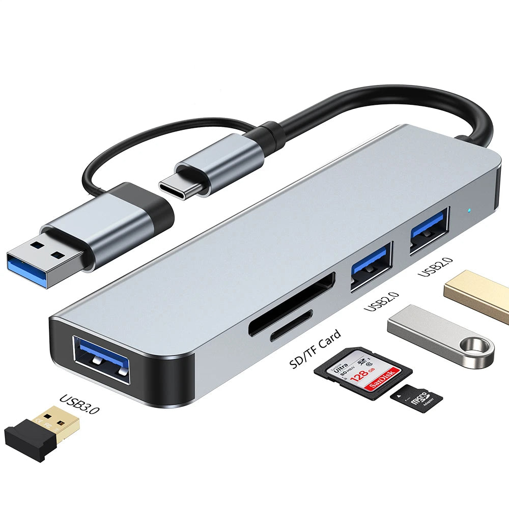 Hub USB / USB-C Techsuit H7 DataBridge, 5v1, Šedý