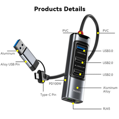 USB / USB-C hub Yesido HB21, 5v1, šedý