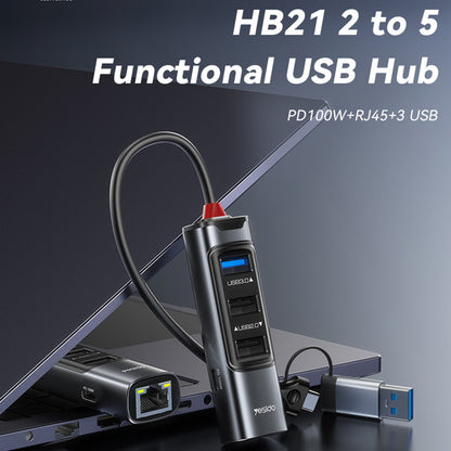 USB / USB-C hub Yesido HB21, 5v1, šedý