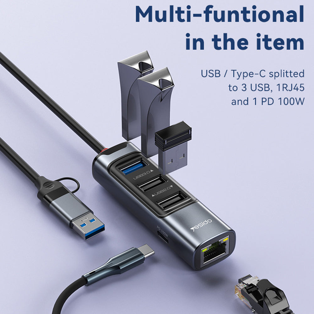 USB / USB-C hub Yesido HB21, 5v1, šedý