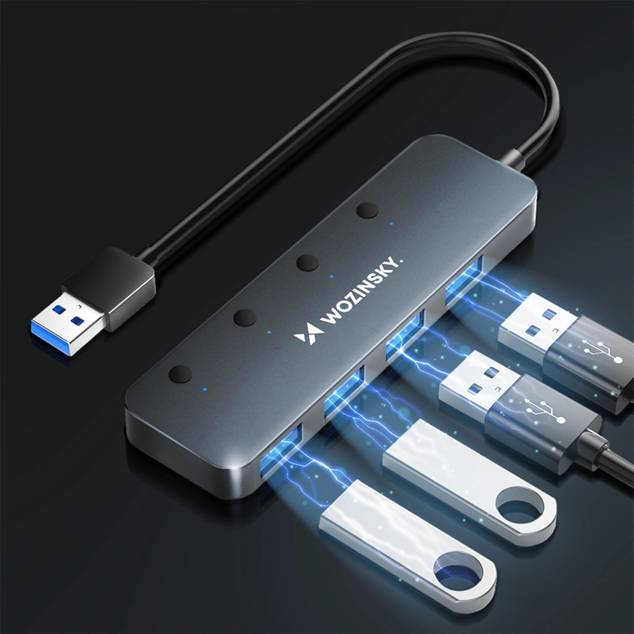 WZK WHS080YSS USB Hub, 4 x USB-A 3.0, Gray