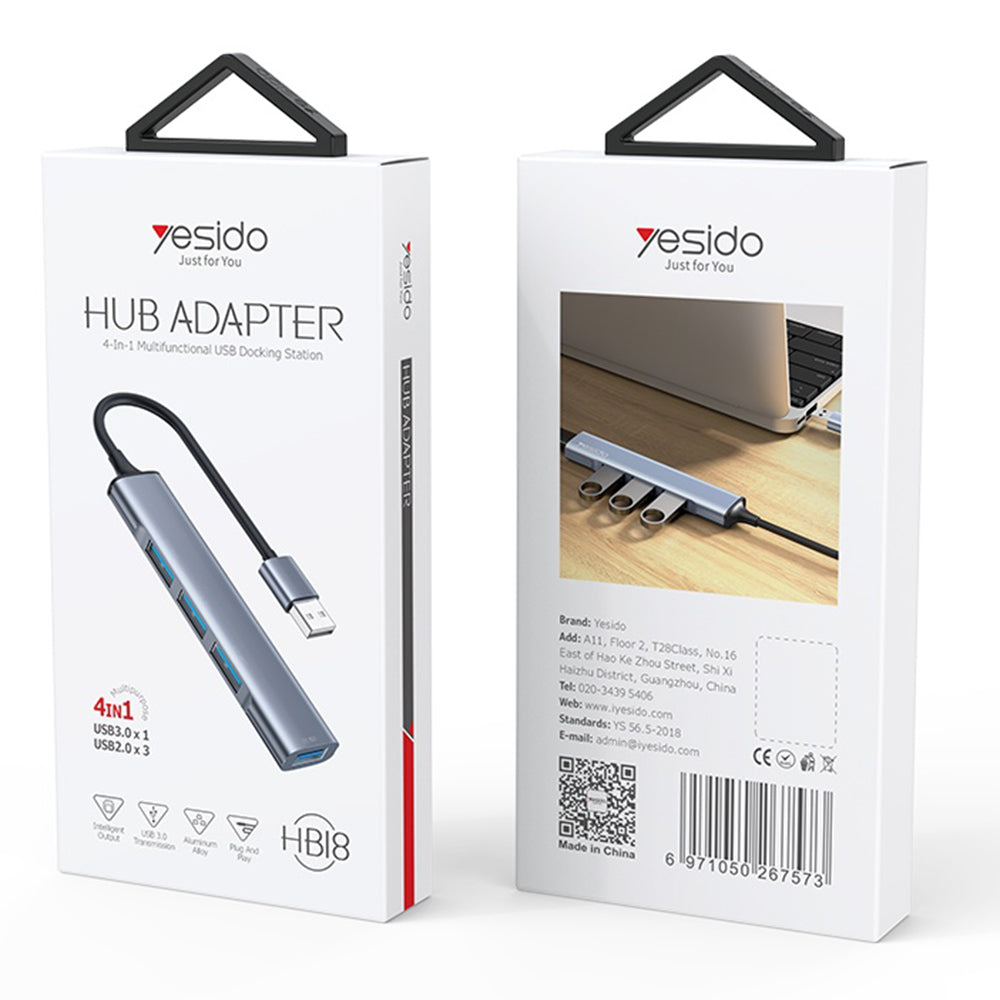 USB hub Yesido HB18, 4v1, Šedý