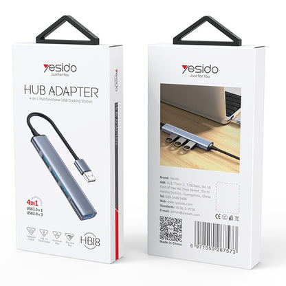 USB hub Yesido HB18, 4v1, Šedý