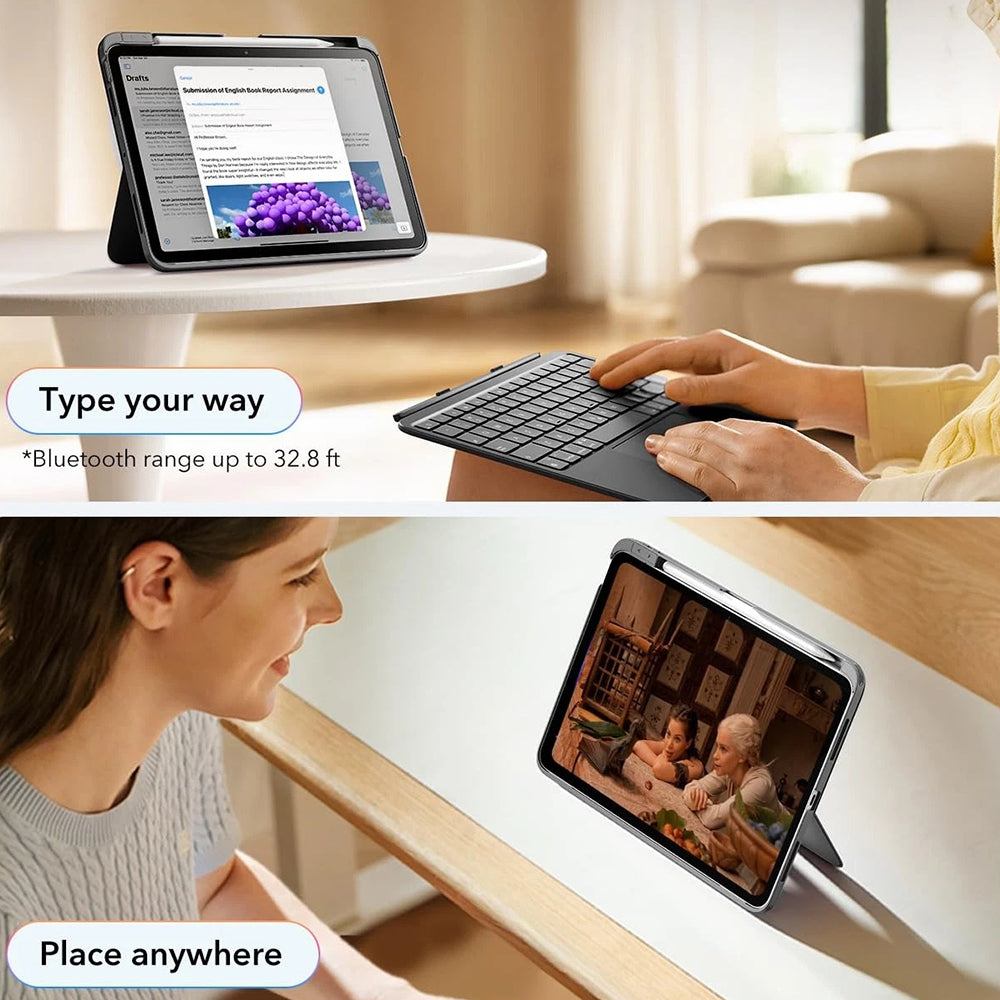 Pouzdro s klávesnicí pro Apple iPad Air 11 (2026) / iPad Air 11 (2025) / Air 11 (2024) / Air (2022) / Air (2020), ESR, Flex, Šedé