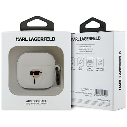 Pouzdro Karl Lagerfeld 3D NFT Karl's Head pro Apple AirPods 4, Bílá