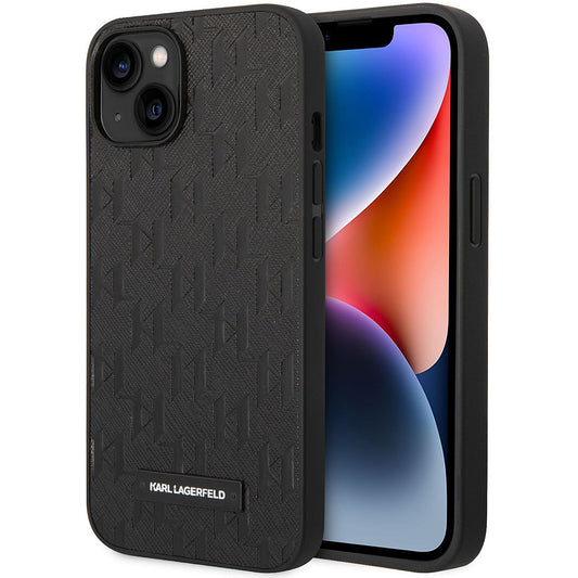 Pouzdro pro Apple iPhone 14 Plus, Karl Lagerfeld, Saffiano Monogram Metal Logo, Černé