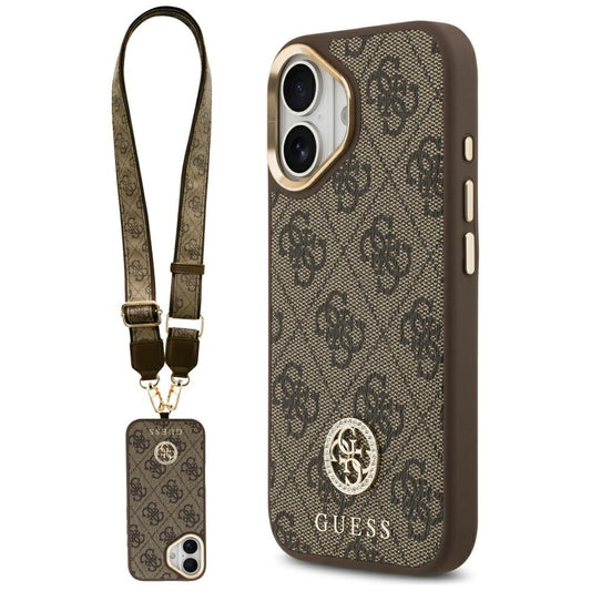 Pouzdro MagSafe pro Apple iPhone 17, Guess, 4G Strass Logo with Big Strap, Hnědá, Znovu zapečetěné
