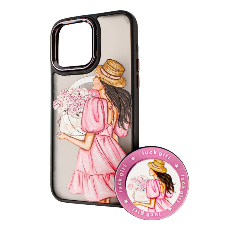 MagSafe pouzdro pro Apple iPhone 14 Pro Max, BOTER, MagPopsocket Luck Girl, vícebarevné
