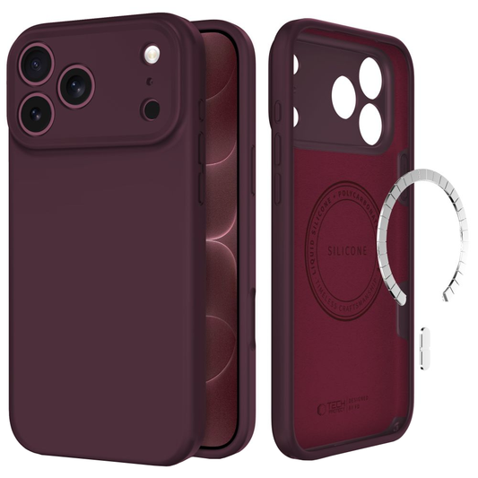 Pouzdro MagSafe pro Apple iPhone 18 Pro / 17 Pro, Tech-Protect, silikonové, vínové