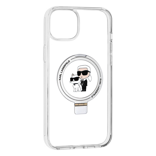 MagSafe pouzdro pro Apple iPhone 15 Plus, Karl Lagerfeld, Ringstand Karl and Choupette, bílé, znovu zapečetěné