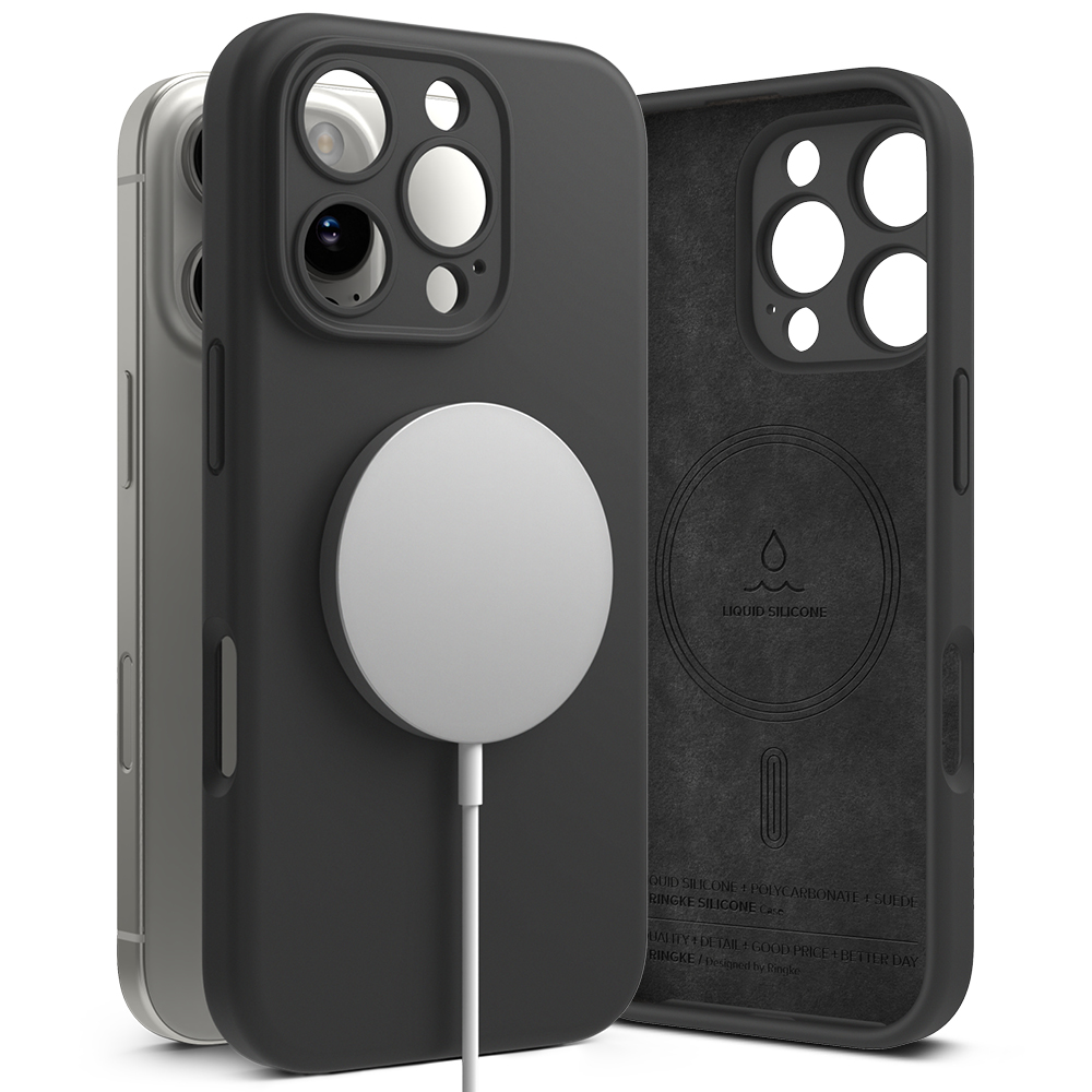 MagSafe pouzdro pro Apple iPhone 16 Pro Max, Ringke, silikonové, černé, znovu zapečetěné