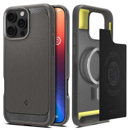 Pouzdro MagSafe pro Apple iPhone 16 Pro Max, Spigen, Rugged Armor, šedé ACS07987 