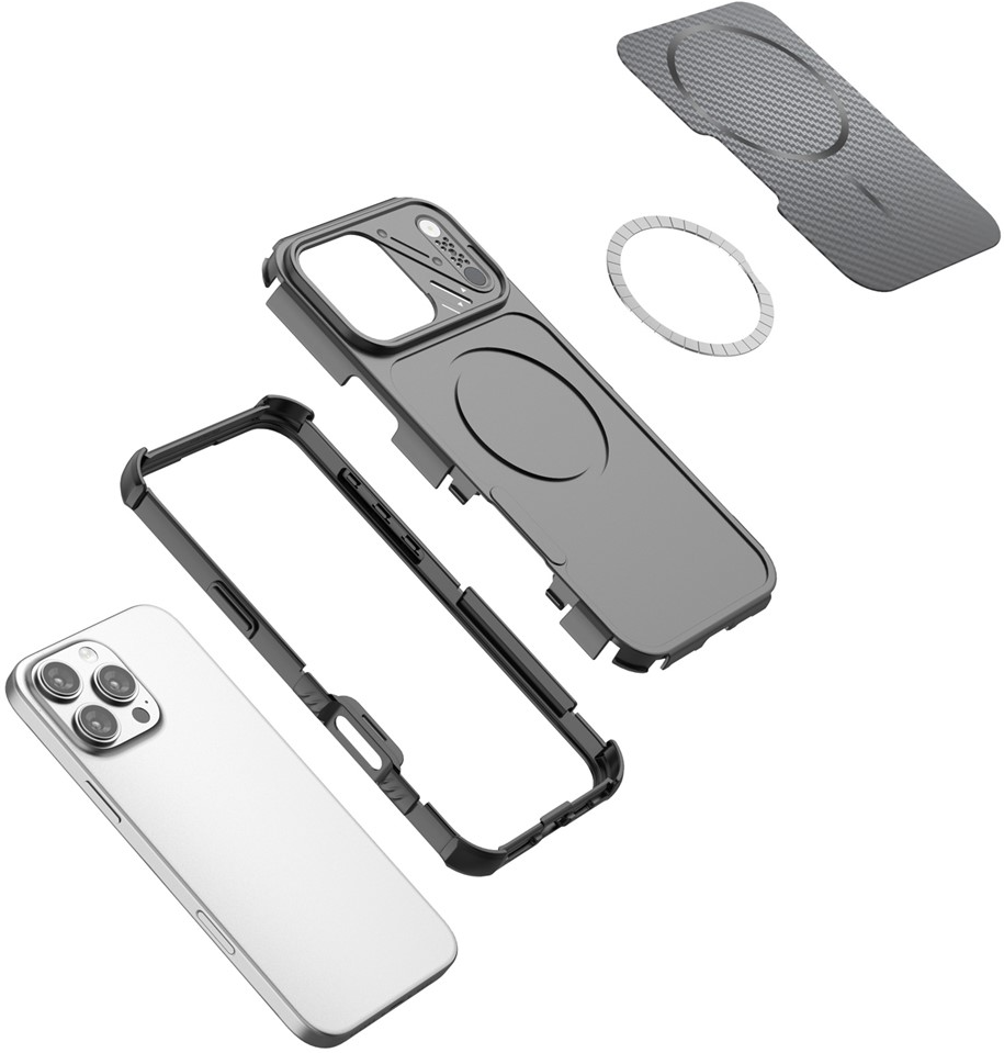 MagSafe pouzdro pro Apple iPhone 16 Pro, OEM, uhlíkové a ochrana rohů, černá