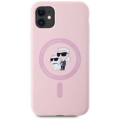 Pouzdro MagSafe pro Apple iPhone 11, Karl Lagerfeld, Silikon Karl & Choupette, Růžové