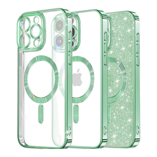 MagSafe pouzdro pro Apple iPhone 13 Pro, Techsuit, Luxury Glitter, Světle zelená