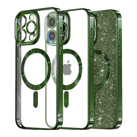 MagSafe pouzdro pro Apple iPhone 13 Pro, Techsuit, Luxury Glitter, Tmavě zelené