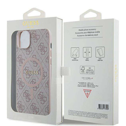 Pouzdro MagSafe pro Apple iPhone 14, Guess, 4G Ring Classic Logo, Růžové