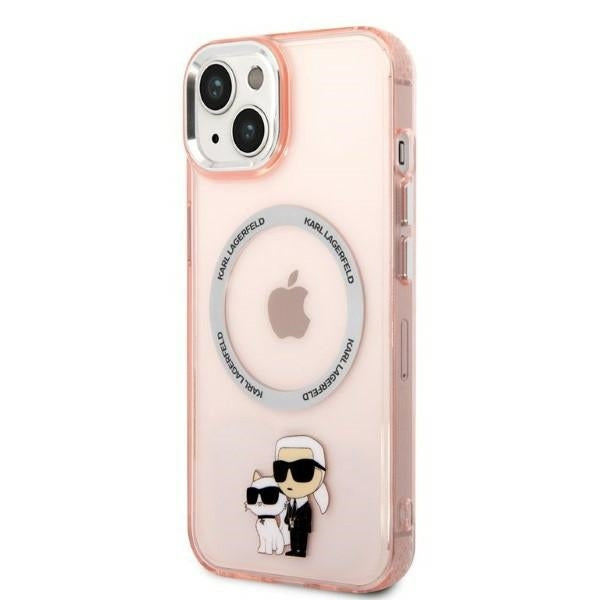 Pouzdro MagSafe pro Apple iPhone 14, Karl Lagerfeld, Ikonik Karl & Choupette, Růžové