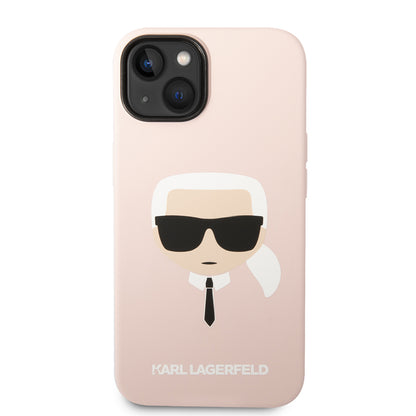 Pouzdro MagSafe pro Apple iPhone 14 Plus, Karl Lagerfeld, Silikonová hlava Karla, Růžová