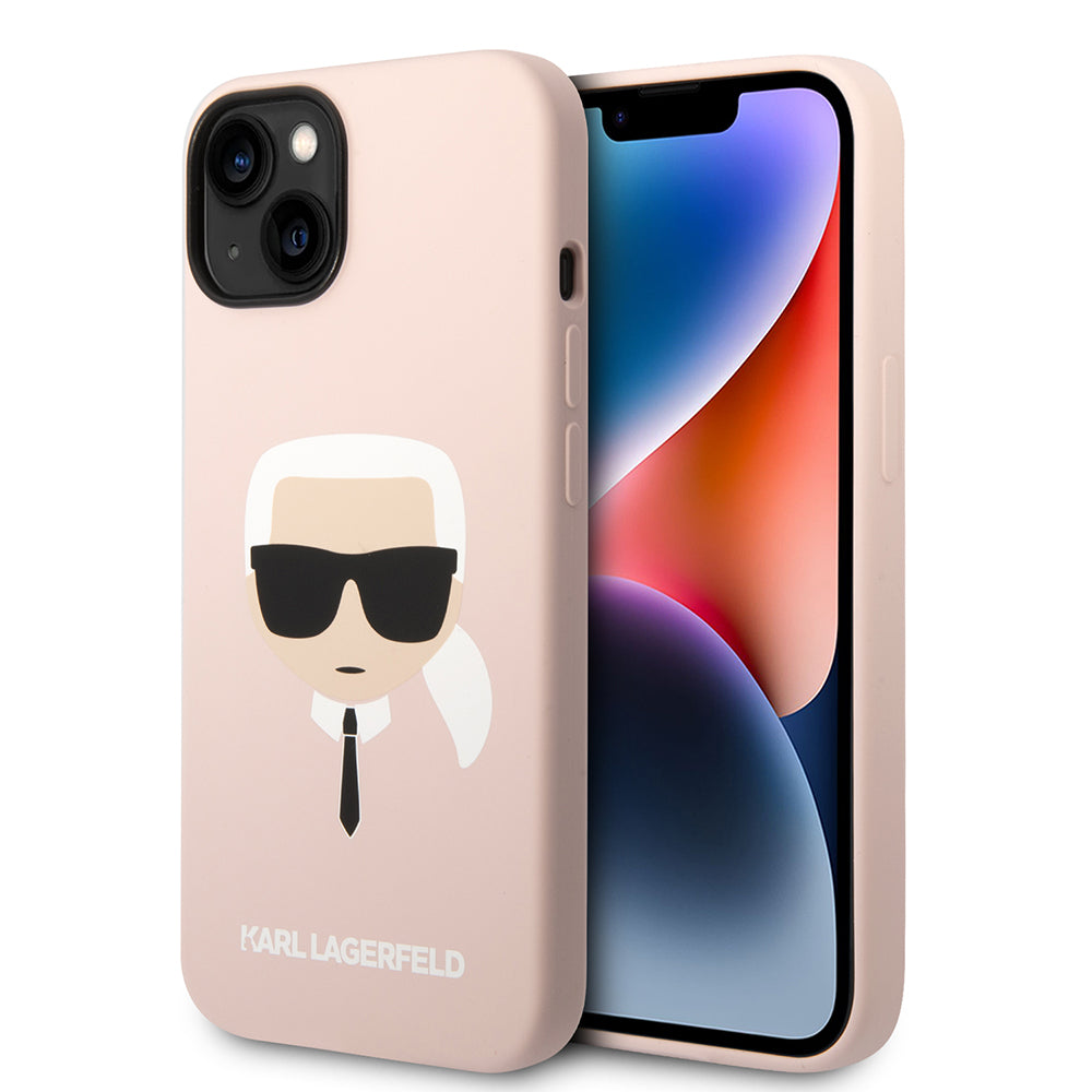 Pouzdro MagSafe pro Apple iPhone 14 Plus, Karl Lagerfeld, Silikonová hlava Karla, Růžová