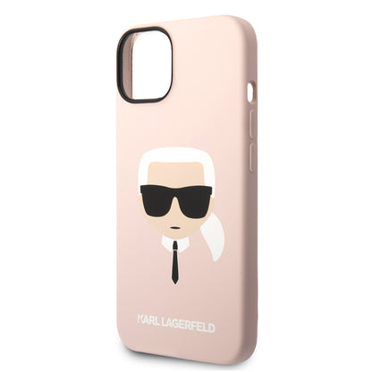 Pouzdro MagSafe pro Apple iPhone 14 Plus, Karl Lagerfeld, Silikonová hlava Karla, Růžová