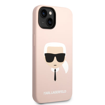 Pouzdro MagSafe pro Apple iPhone 14 Plus, Karl Lagerfeld, Silikonová hlava Karla, Růžová