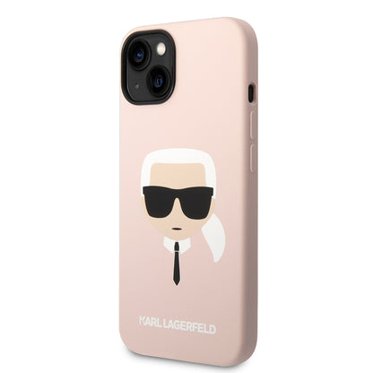 Pouzdro MagSafe pro Apple iPhone 14 Plus, Karl Lagerfeld, Silikonová hlava Karla, Růžová
