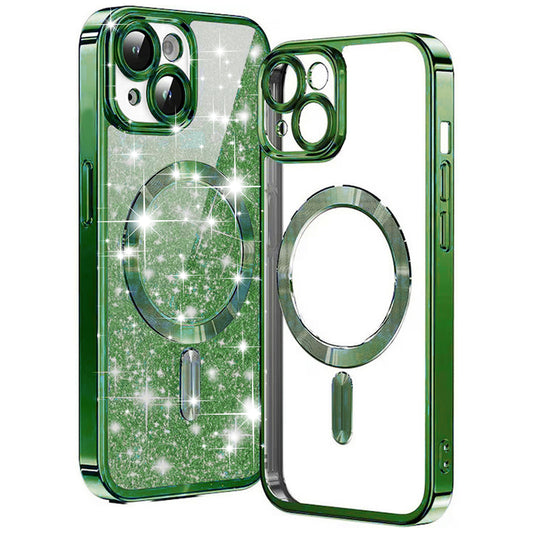 MagSafe pouzdro pro Apple iPhone 14 Plus, Techsuit, Luxury Glitter, Tmavě zelené