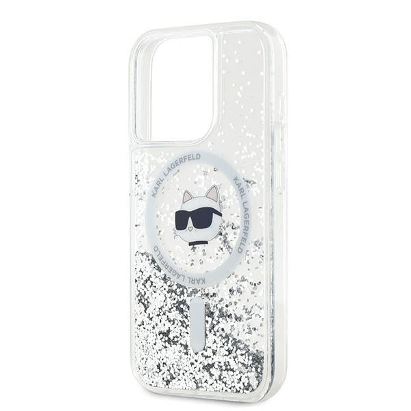 Pouzdro MagSafe pro Apple iPhone 14 Pro, Karl Lagerfeld, Liquid Glitter Choupette's Head, Transparentní