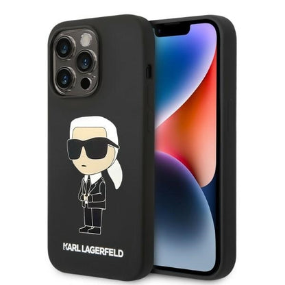 Pouzdro MagSafe pro Apple iPhone 14 Pro, Karl Lagerfeld, Silicone Ikonik Karl, Černá