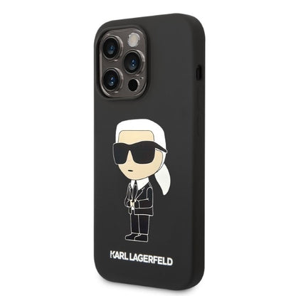Pouzdro MagSafe pro Apple iPhone 14 Pro, Karl Lagerfeld, Silicone Ikonik Karl, Černá