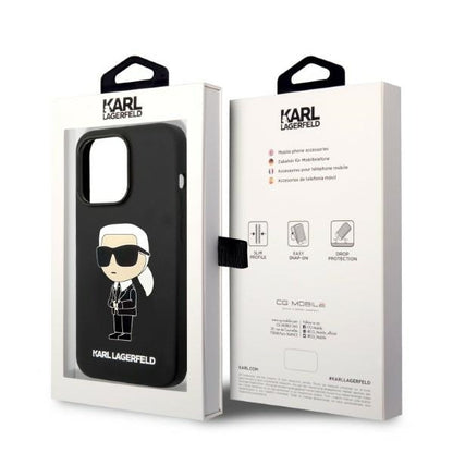 Pouzdro MagSafe pro Apple iPhone 14 Pro, Karl Lagerfeld, Silicone Ikonik Karl, Černá