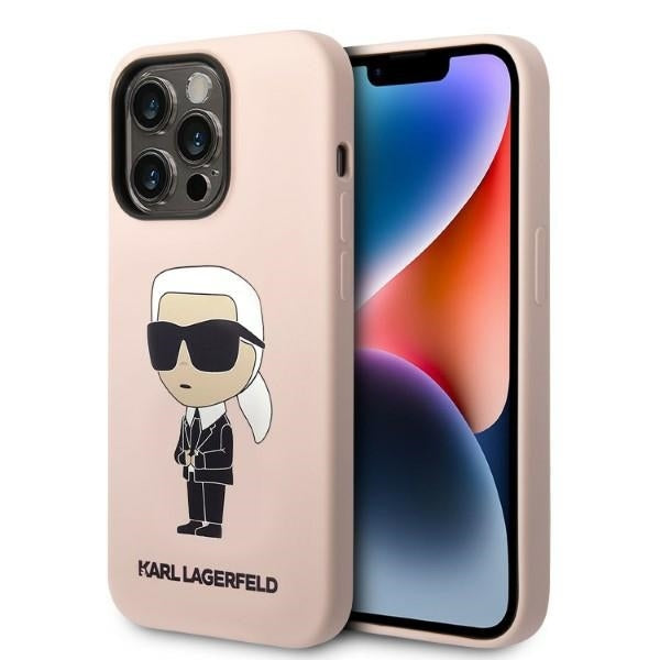 Pouzdro MagSafe pro Apple iPhone 14 Pro, Karl Lagerfeld, Silicone Ikonik Karl, Růžová