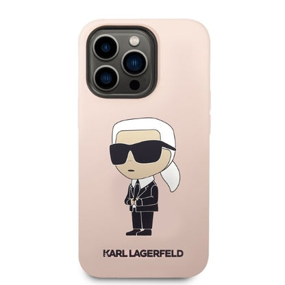 Pouzdro MagSafe pro Apple iPhone 14 Pro, Karl Lagerfeld, Silicone Ikonik Karl, Růžová