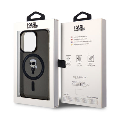 Pouzdro MagSafe pro Apple iPhone 14 Pro Max, Karl Lagerfeld, IML Ikonik Karl, Černá