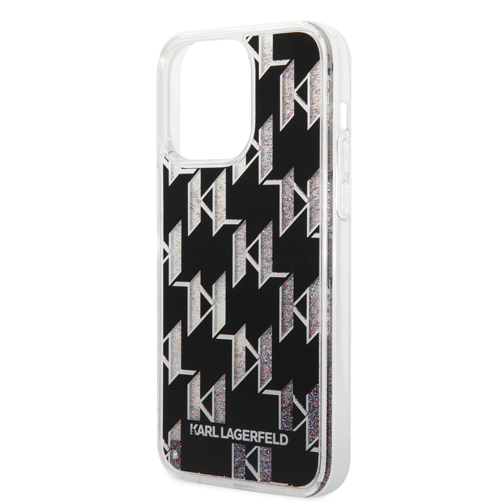 Pouzdro MagSafe pro Apple iPhone 14 Pro Max, Karl Lagerfeld, Monogram Liquid Glitter, Černá