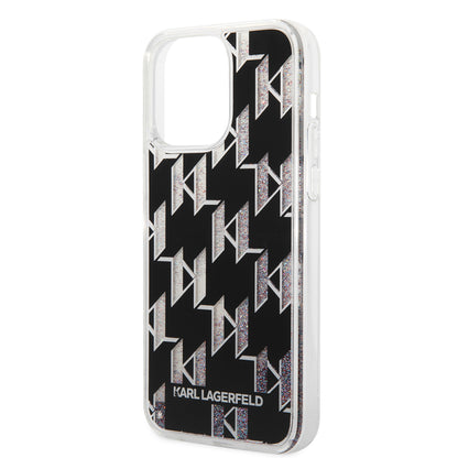Pouzdro MagSafe pro Apple iPhone 14 Pro Max, Karl Lagerfeld, Monogram Liquid Glitter, Černá