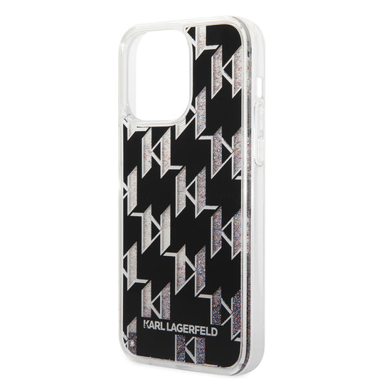 Pouzdro MagSafe pro Apple iPhone 14 Pro Max, Karl Lagerfeld, Monogram Liquid Glitter, Černá