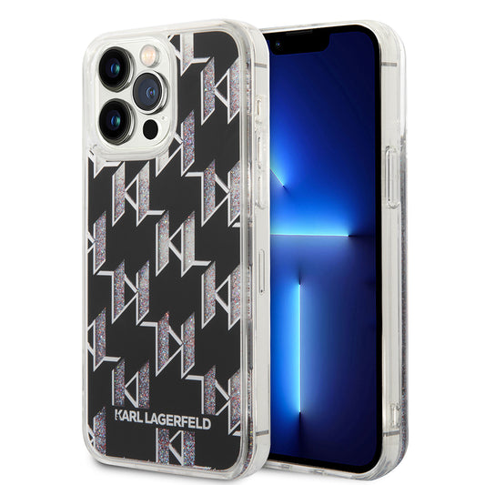 Pouzdro MagSafe pro Apple iPhone 14 Pro Max, Karl Lagerfeld, Monogram Liquid Glitter, Černá